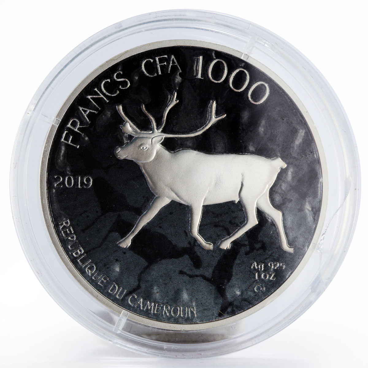 Cameroon 1000 francs 100th Anniversary of Karelia Crane Deer silver coin 2019