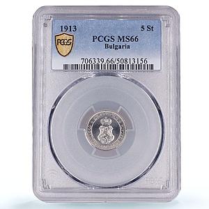 Bulgaria 5 stotinki King Ferdinand I Coinage KM-24 MS66 PCGS CuNi coin 1913