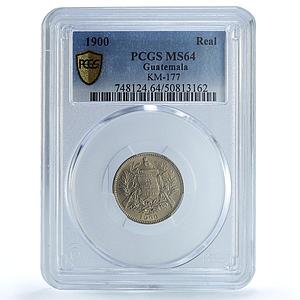 Guatemala 1 real Republic Coinage Libertad KM-177 MS64 PCGS CuNi coin 1900