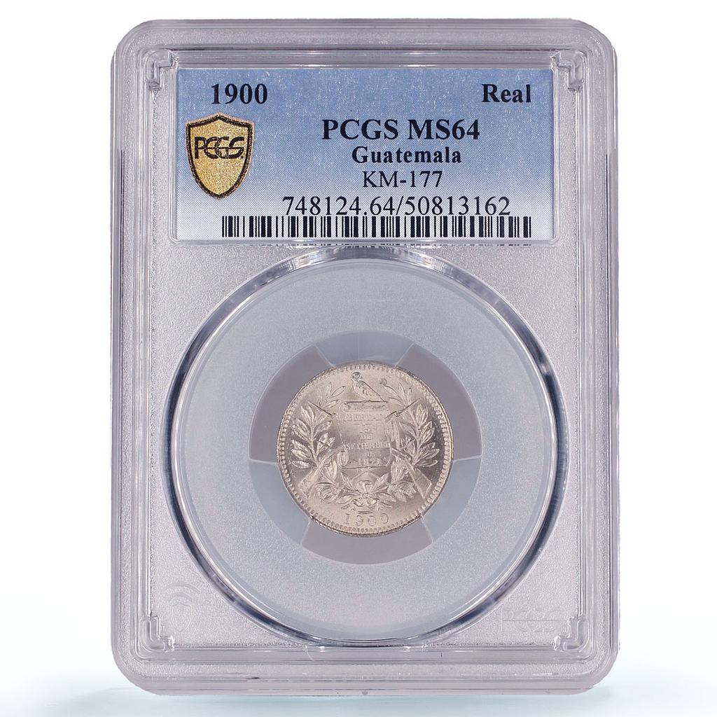 Guatemala 1 real Republic Coinage Libertad KM-177 MS64 PCGS CuNi coin 1900