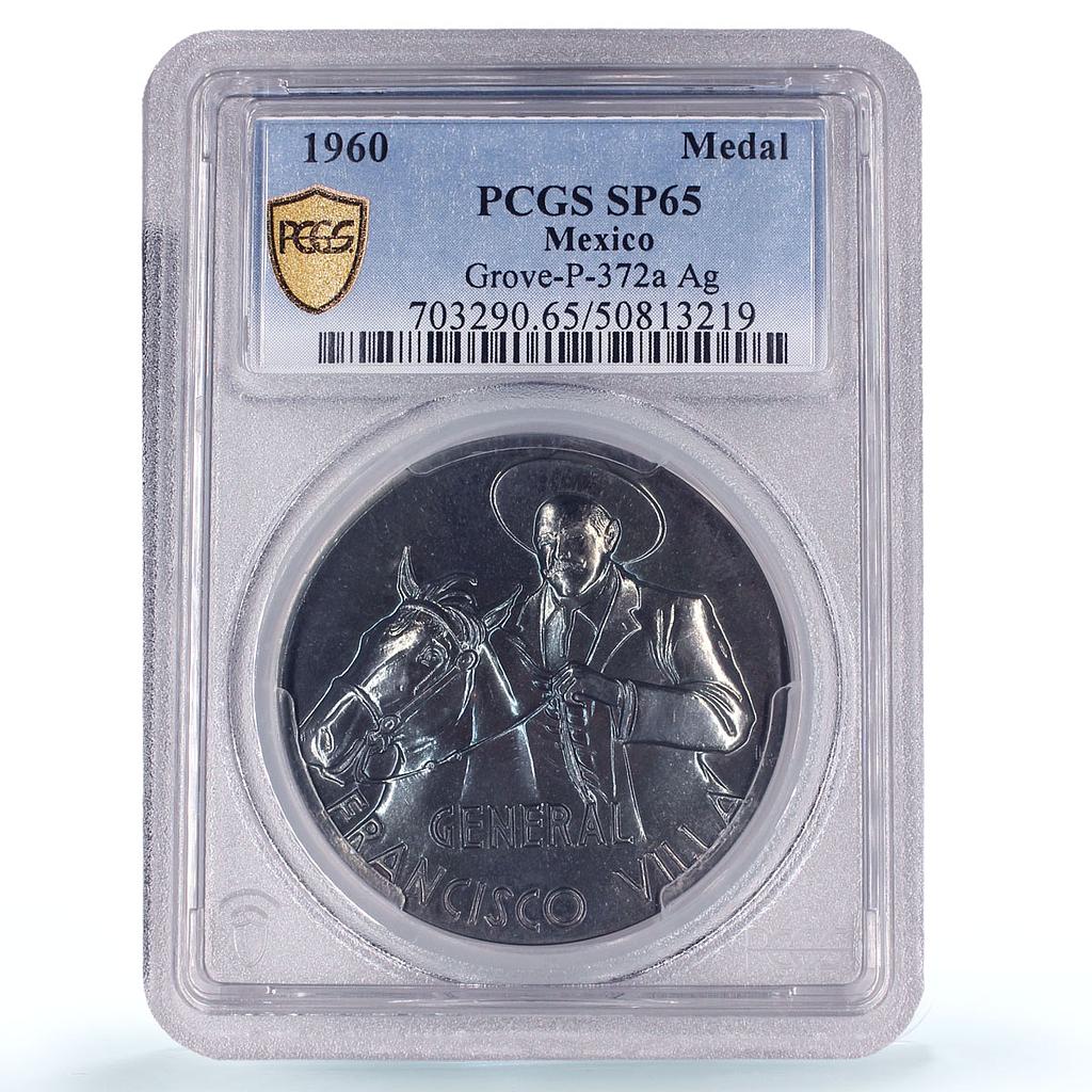 Mexico General Francisco Villa Horseman Politics SP65 PCGS silver medal 1960