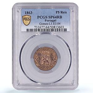 Portugal 5 reis Louis Luiz I Coinage Pattern KM-Pn130 SP64 PCGS copper coin 1863