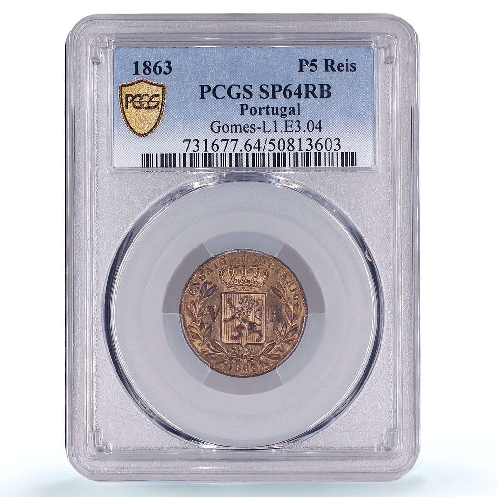 Portugal 5 reis Louis Luiz I Coinage Pattern KM-Pn130 SP64 PCGS copper coin 1863