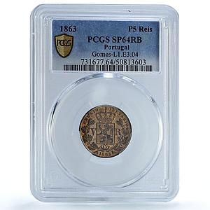 Portugal 5 reis Louis Luiz I Coinage Pattern KM-Pn130 SP64 PCGS copper coin 1863