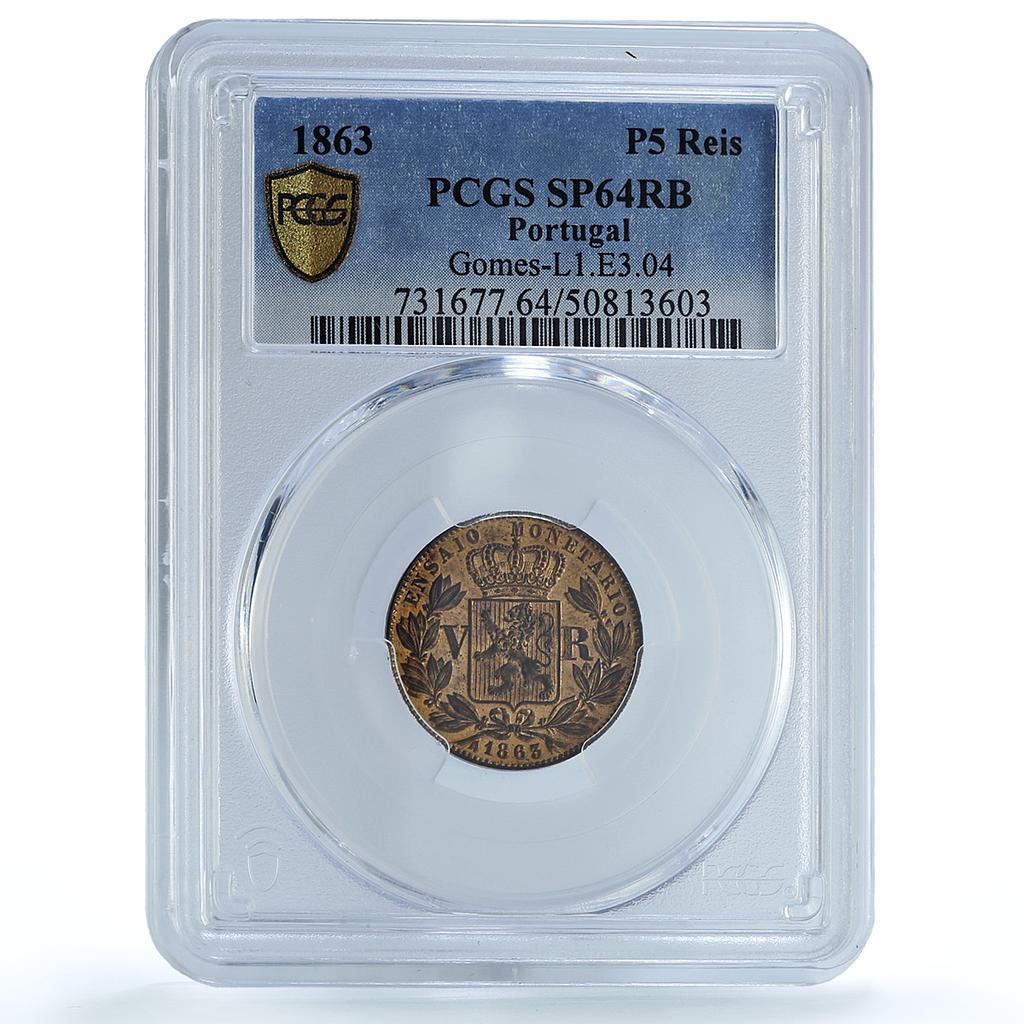 Portugal 5 reis Louis Luiz I Coinage Pattern KM-Pn130 SP64 PCGS copper coin 1863 Portugal 5 reis Louis Luiz I Coinage Pattern KM-Pn130 SP64 PCGS copper coin 1863