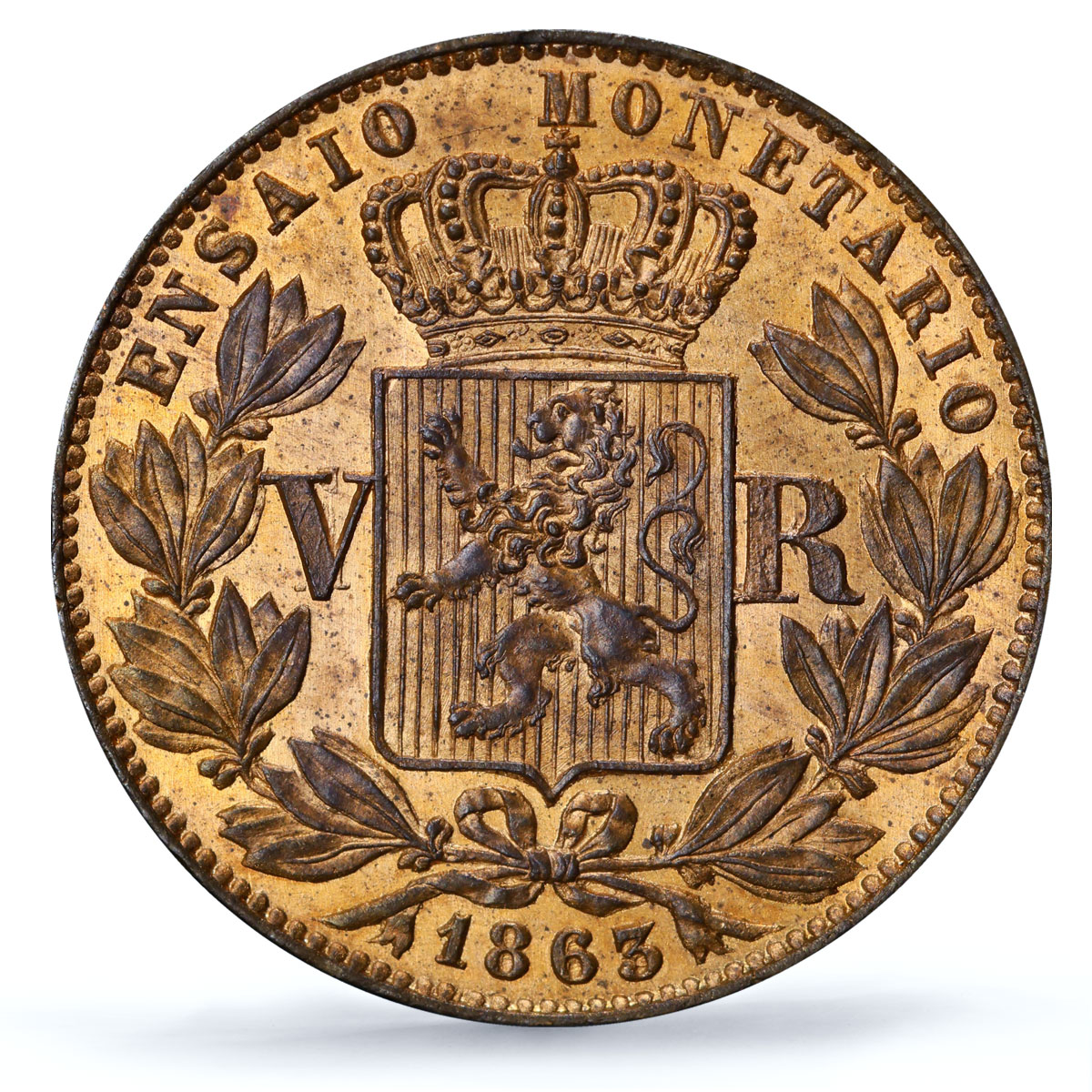 Portugal 5 reis Louis Luiz I Coinage Pattern KM-Pn130 SP64 PCGS copper coin 1863