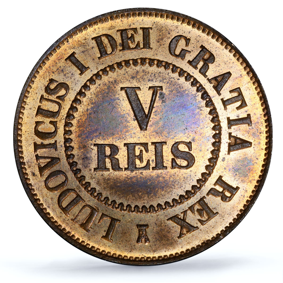 Portugal 5 reis Louis Luiz I Coinage Pattern KM-Pn130 SP64 PCGS copper coin 1863