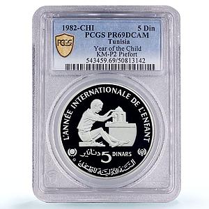 Tunisia 5 dinars UNICEF Save the Children Child Year Piefort PR69 PCGS coin 1982