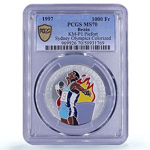 Benin 1000 francs Sydney Olympics Shot Put Piefort MS70 PCGS silver coin 1997