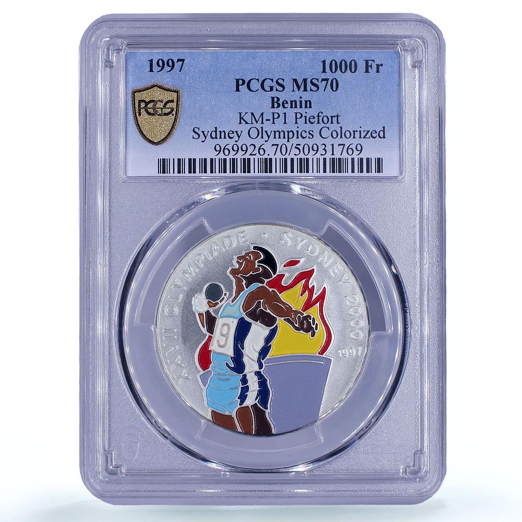 Benin 1000 francs Sydney Olympics Shot Put Piefort MS70 PCGS silver coin 1997