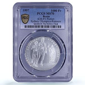 Benin 1000 francs Sydney Olympics Runners Piefort MS70 PCGS silver coin 1997
