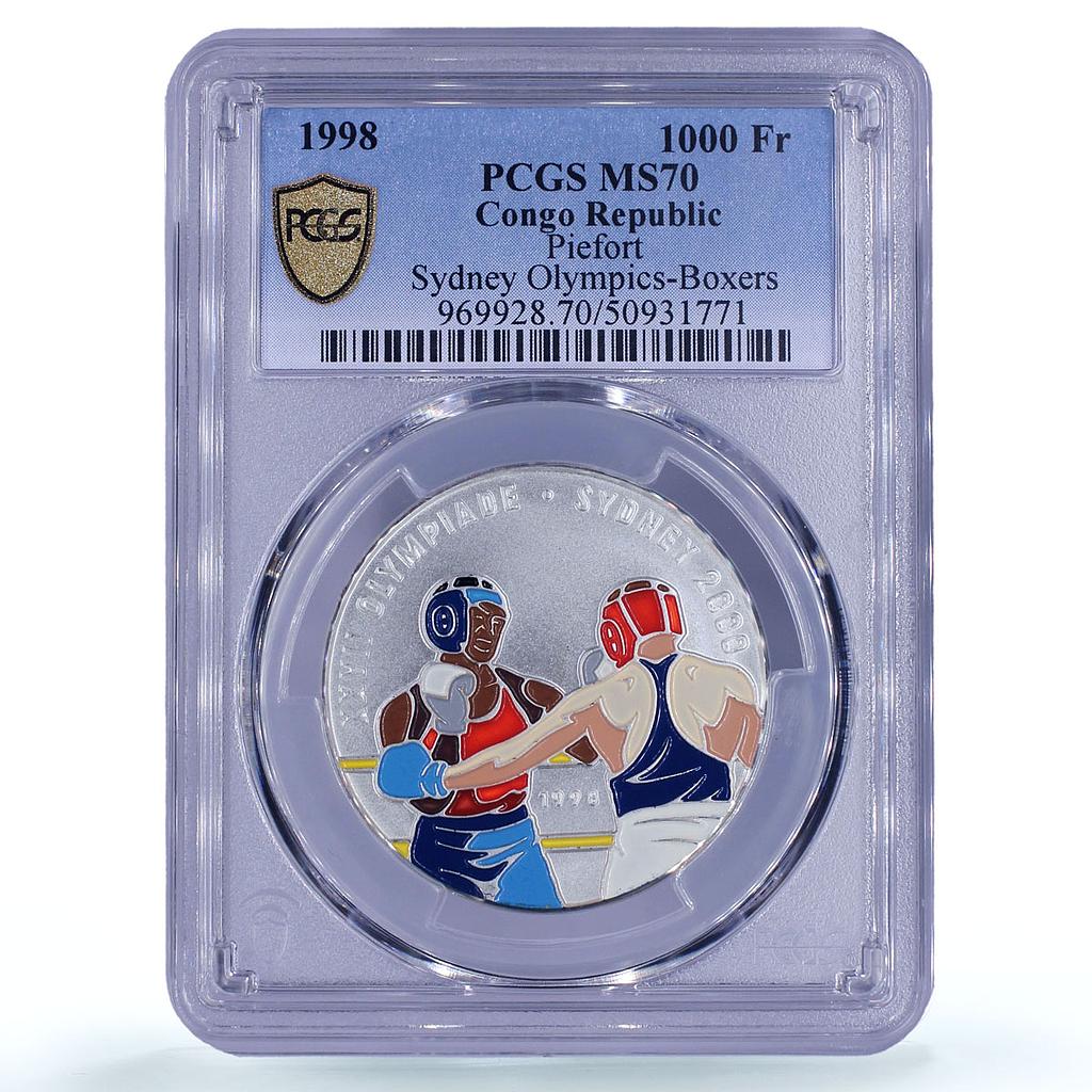 Congo 1000 francs Sydney Olympic Games Boxing Piefort MS70 PCGS silver coin 1998