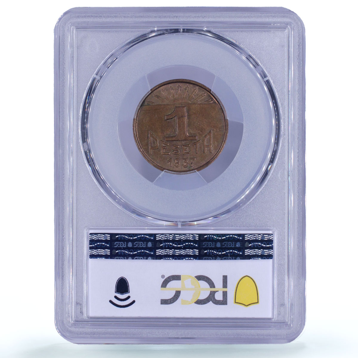Spain Asturia 1 peseta Republic Coinage Seedsman KM-2 MS63 PCGS copper coin 1937