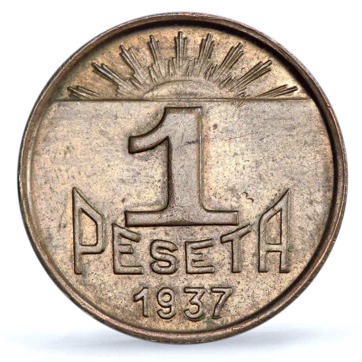 Spain Asturia 1 peseta Republic Coinage Seedsman KM-2 MS63 PCGS copper coin 1937