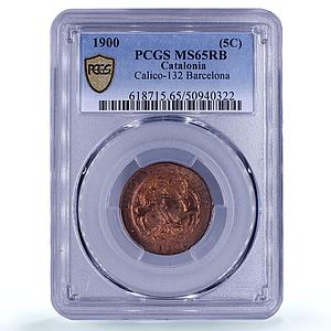 Spain Catalonia 5 centimos Union Coinage St. George MS65 PCGS copper coin 1900