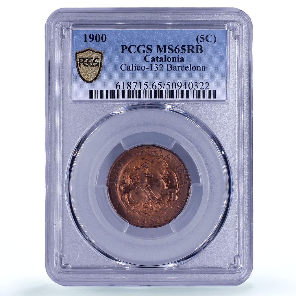 Spain Catalonia 5 centimos Union Coinage St. George MS65 PCGS copper coin 1900