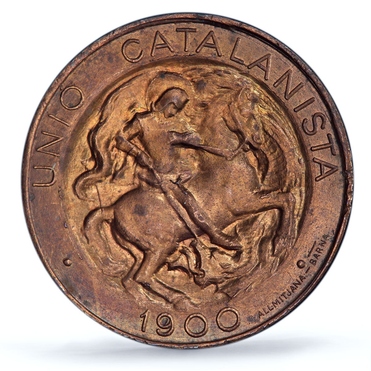 Spain Catalonia 5 centimos Union Coinage St. George MS65 PCGS copper coin 1900