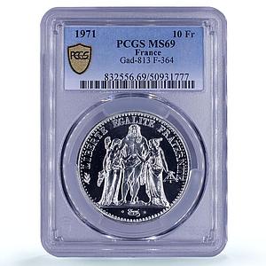 France 10 francs Freedom Equality Fraternity Hercules MS69 PCGS silver coin 1971