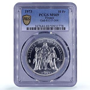 France 10 francs Freedom Equality Fraternity Hercules MS69 PCGS silver coin 1973