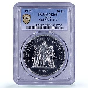 France 50 francs Freedom Equality Fraternity Hercules MS69 PCGS silver coin 1979