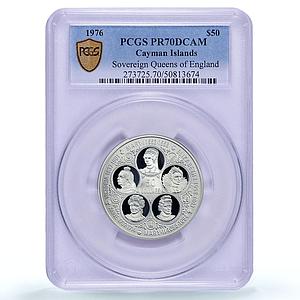 Cayman Islands 50 dollars England Queens Politics PR70 PCGS silver coin 1976
