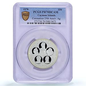 Cayman Islands 50 dollars Coronation 25th Anniversary Queens PR70 PCGS coin 1978