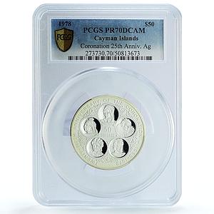 Cayman Islands 50 dollars Coronation 25th Anniversary Queens PR70 PCGS coin 1978