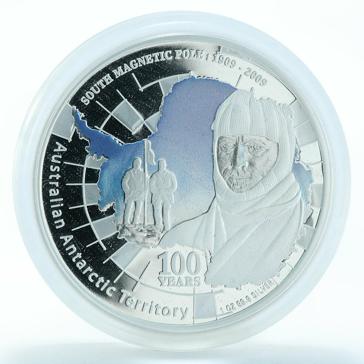 Australia 1 dollar Antarctic South Magnetic Pole silver coin 1909 - 2009