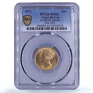 Great Britain 1 sovereign Queen Victoria Saint George MS62 PCGS gold coin 1871