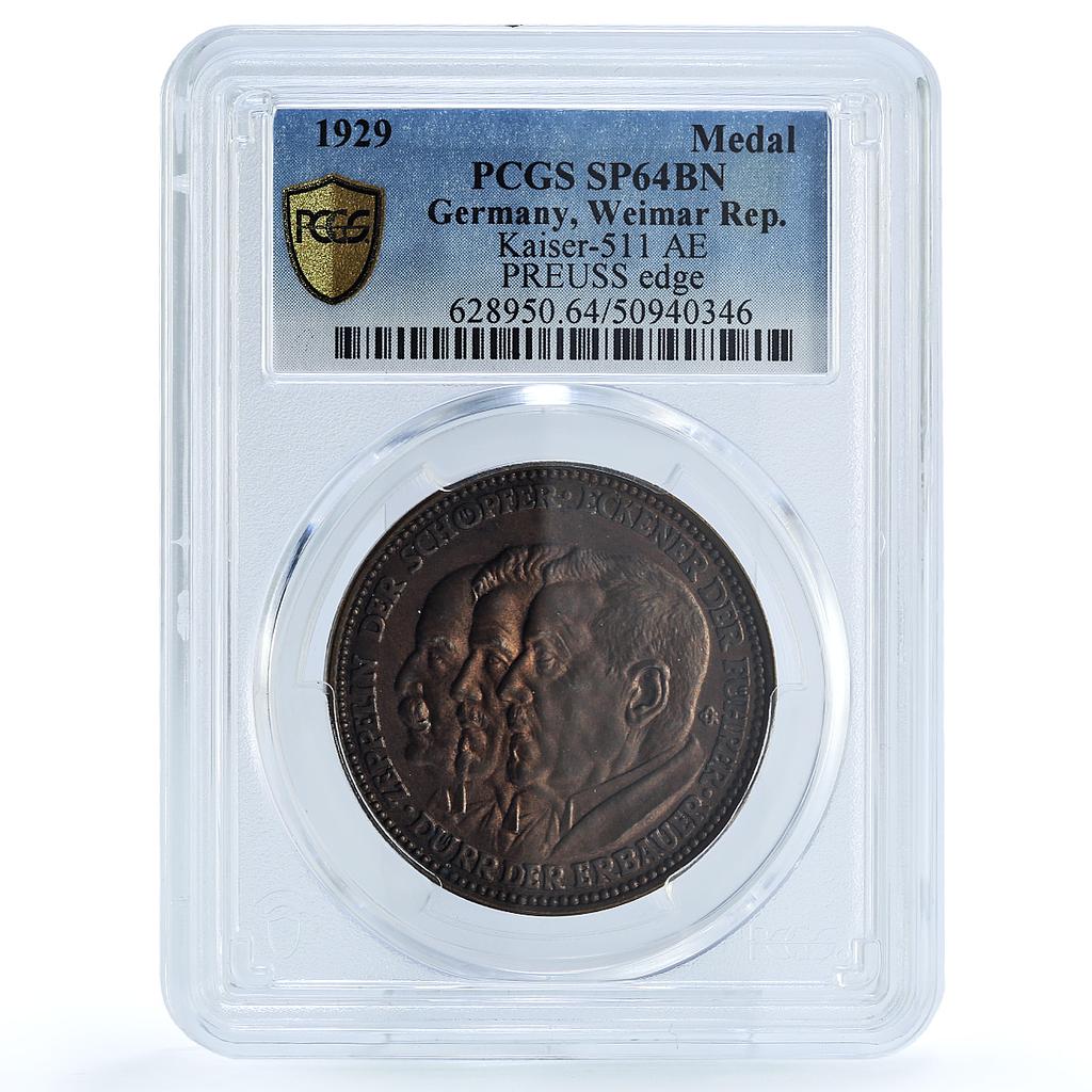 Germany Weimar Ferdinand Zeppelin Eckener Durr SP64 PCGS copper medal 1929 Germany Weimar Ferdinand Zeppelin Eckener Durr SP64 PCGS copper medal 1929