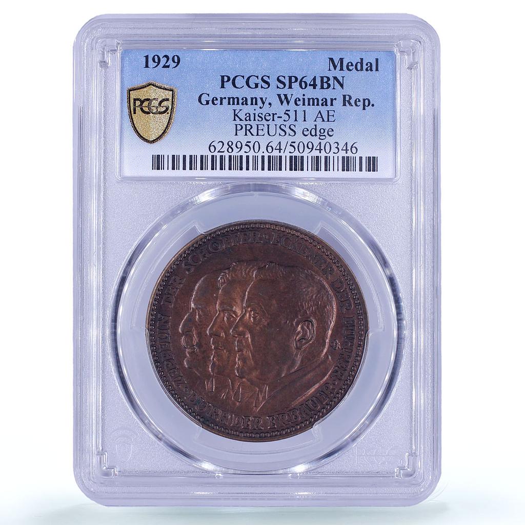 Germany Weimar Ferdinand Zeppelin Eckener Durr SP64 PCGS copper medal 1929