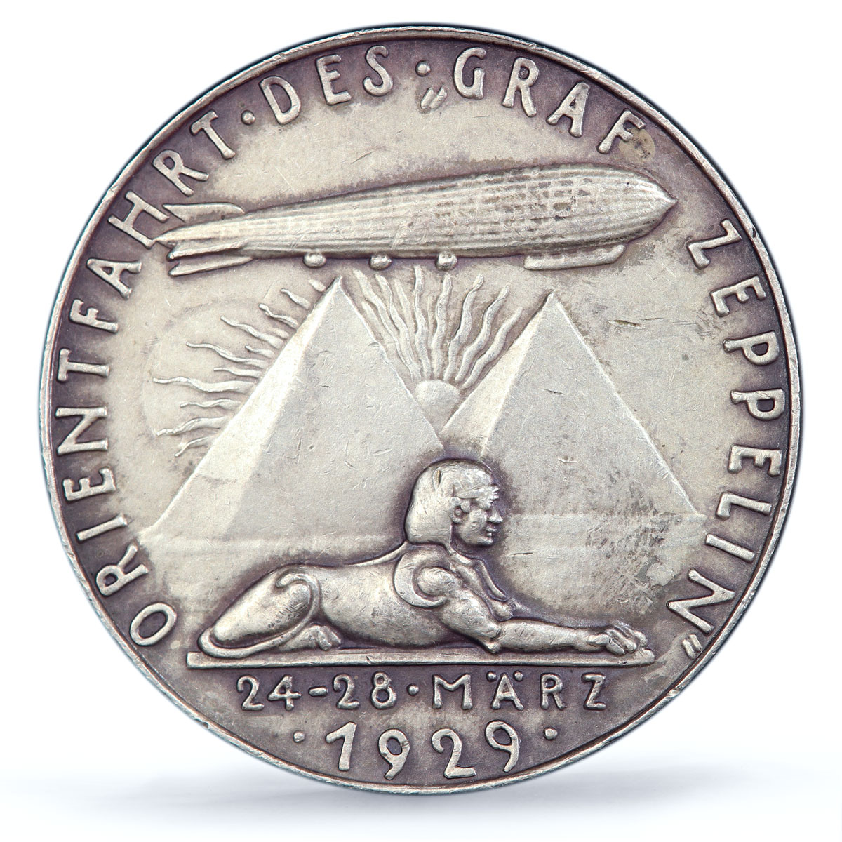 Germany Hugo Eckener Airship Flight Pyramids Sphinx SP61 PCGS silver medal 1929