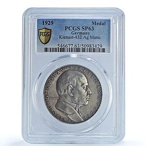 Germany Weimar Gustav Stresemann Politics Matte SP63 PCGS silver medal 1929