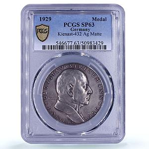 Germany Weimar Gustav Stresemann Politics Matte SP63 PCGS silver medal 1929