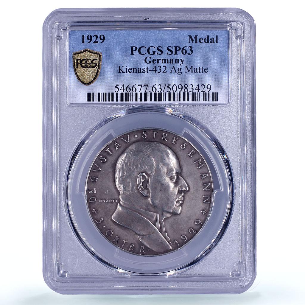 Germany Weimar Gustav Stresemann Politics Matte SP63 PCGS silver medal 1929