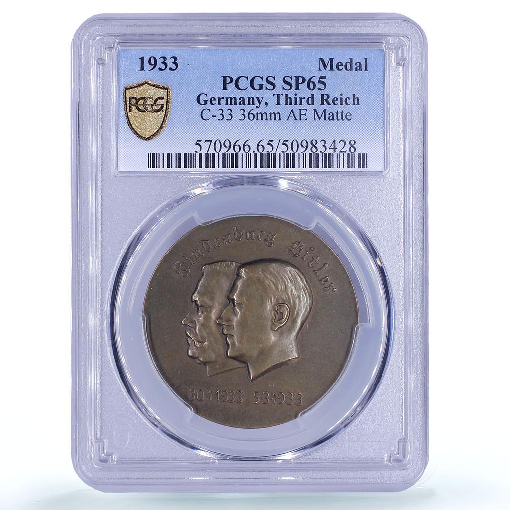 Germany Third Reich Hindenburg Hitler Politics Matte SP65 PCGS bronze medal 1933