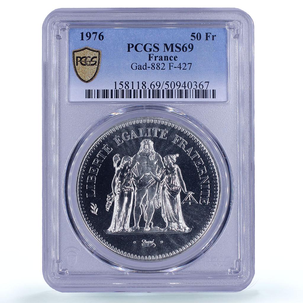 France 50 francs Freedom Equality Fraternity Hercules MS69 PCGS silver coin 1976