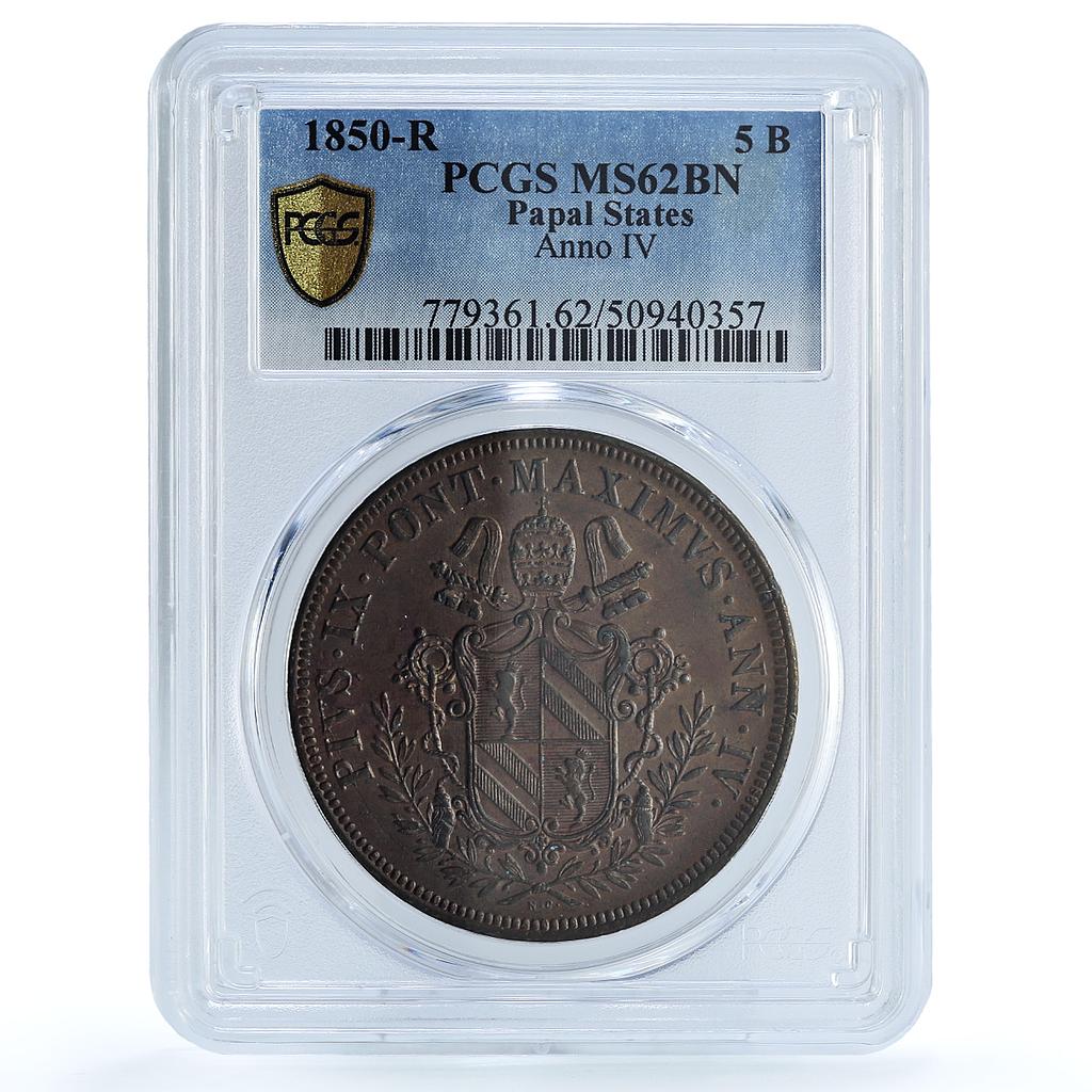 Italy Papal States 1 baiocchi Pius IX Coinage KM-1356 MS62 PCGS copper coin 1850 Italy Papal States 1 baiocchi Pius IX Coinage KM-1356 MS62 PCGS copper coin 1850