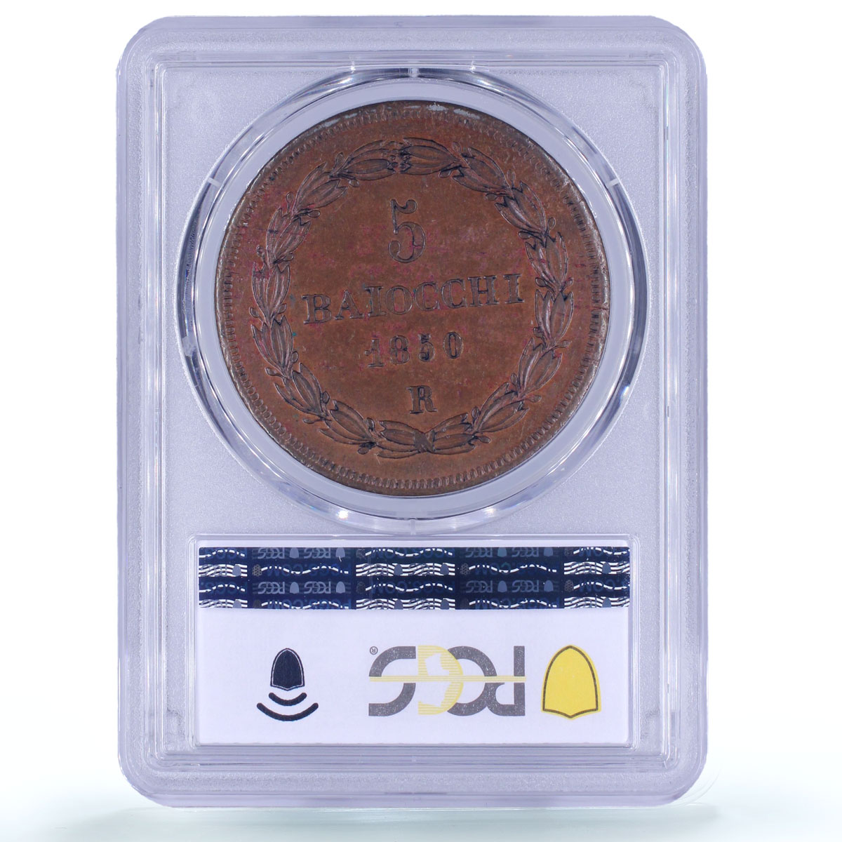 Italy Papal States 1 baiocchi Pius IX Coinage KM-1356 MS62 PCGS copper coin 1850