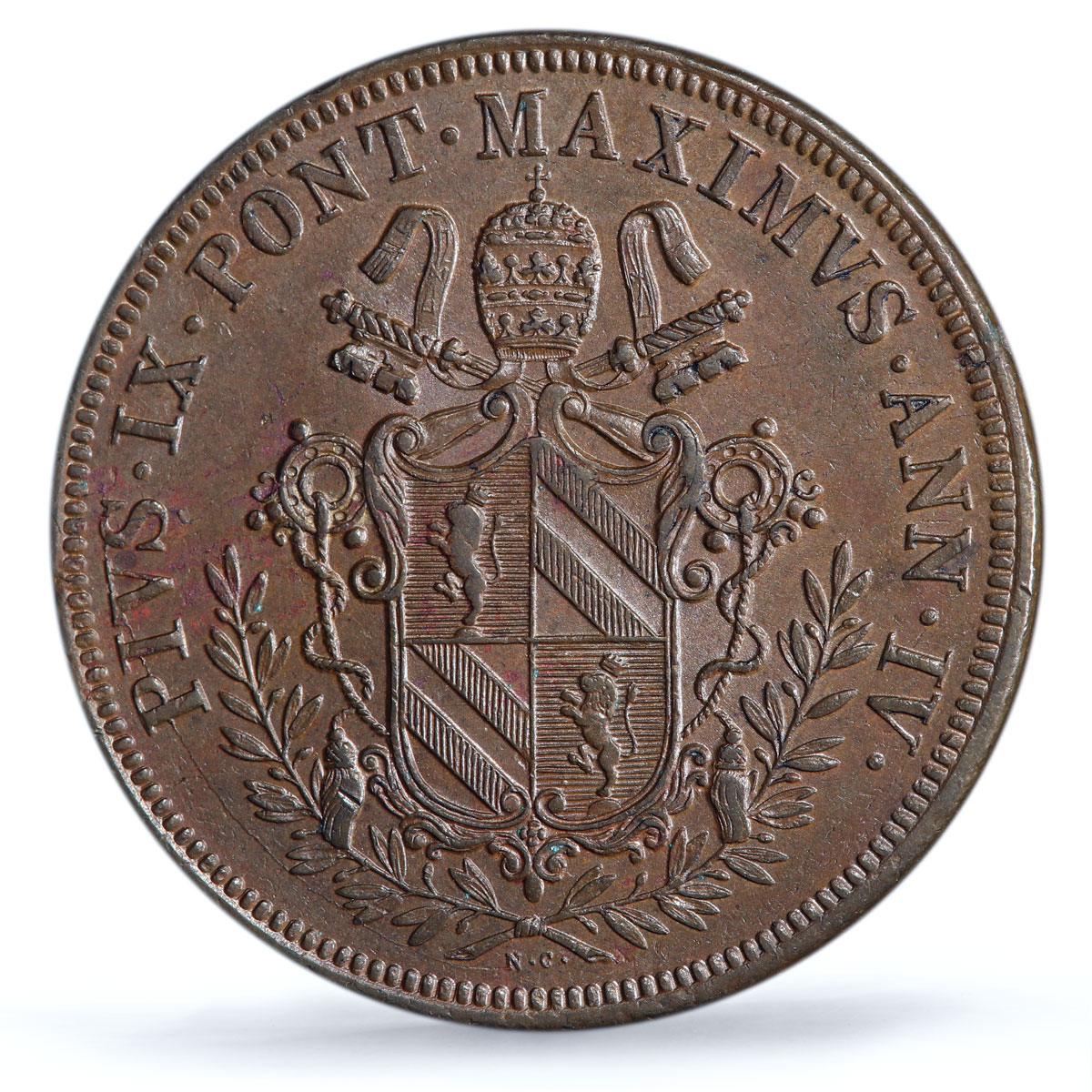 Italy Papal States 1 baiocchi Pius IX Coinage KM-1356 MS62 PCGS copper coin 1850