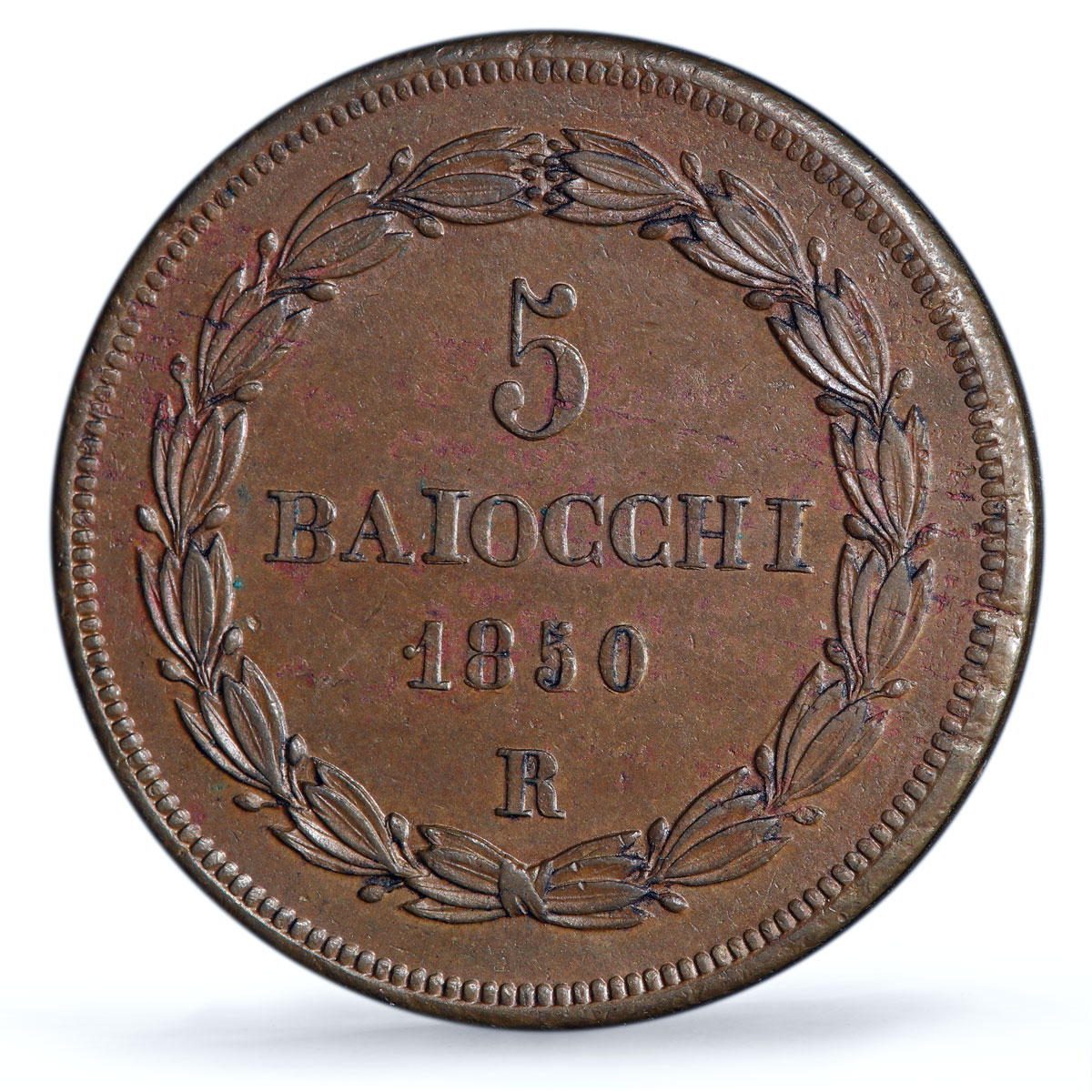 Italy Papal States 1 baiocchi Pius IX Coinage KM-1356 MS62 PCGS copper coin 1850