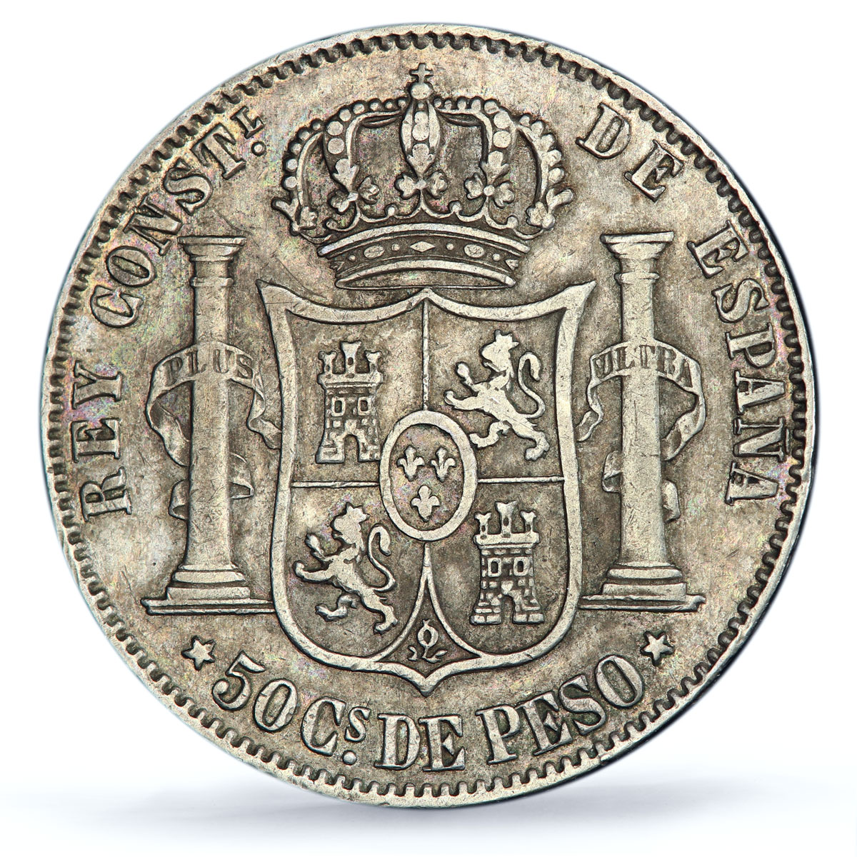 Philippines 50 centavos King Alfonso XII Coinage XF45 PCGS silver coin 1884