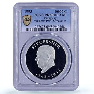 Paraguay 10000 guaranies President Stroessner Politics PR69 PCGS Ag coin 1993