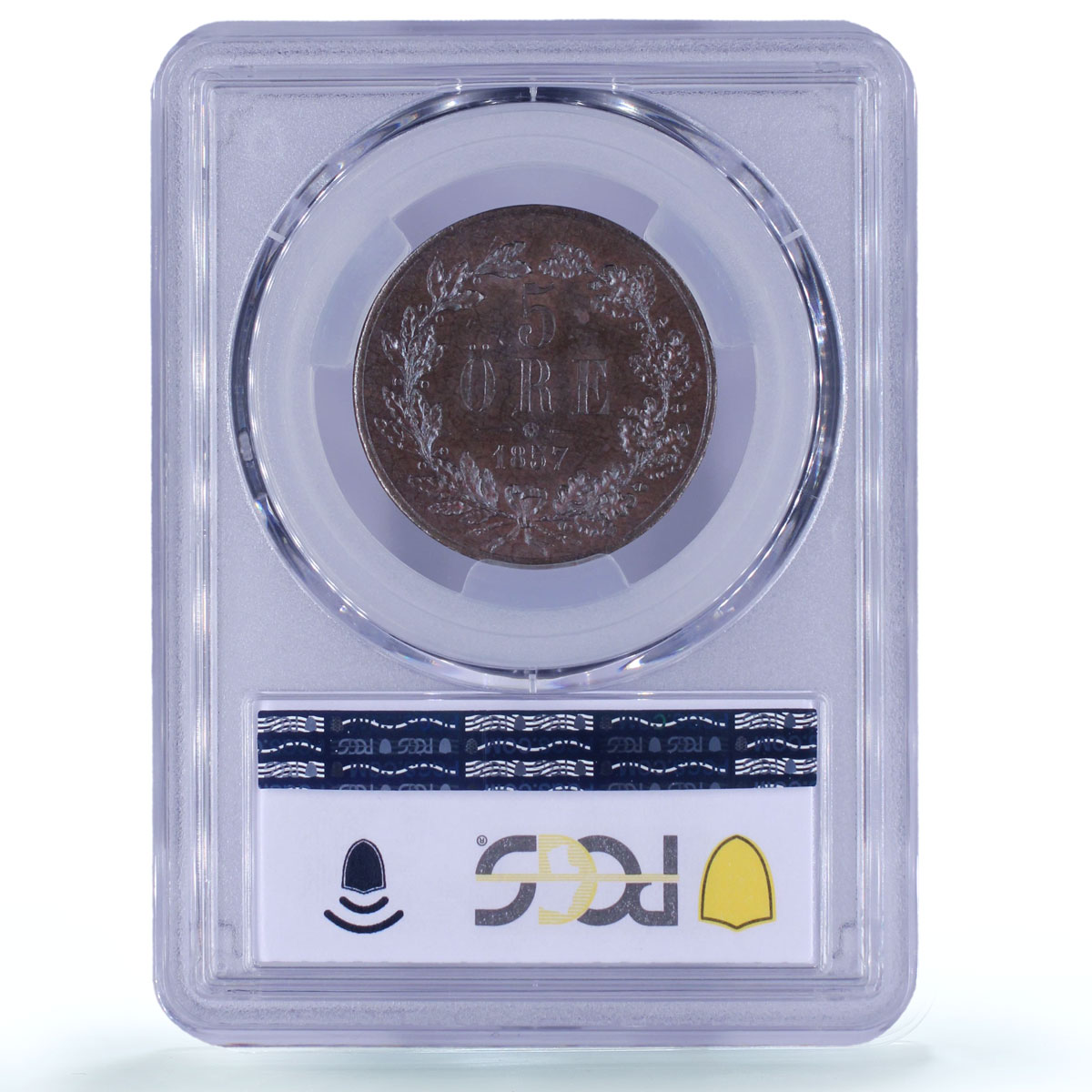 Sweden 5 ore King Oscar I Coinage KM-690 MS65 PCGS bronze coin 1857