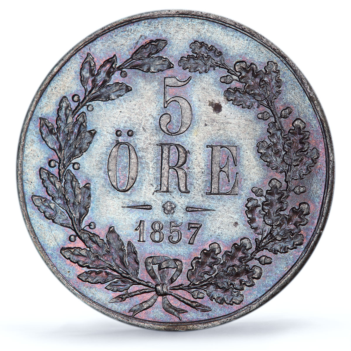 Sweden 5 ore King Oscar I Coinage KM-690 MS65 PCGS bronze coin 1857