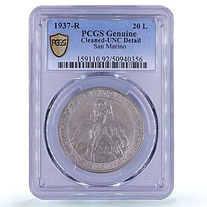 San Marino 20 lire Republic Coinage KM-11a UNC PCGS silver coin 1937