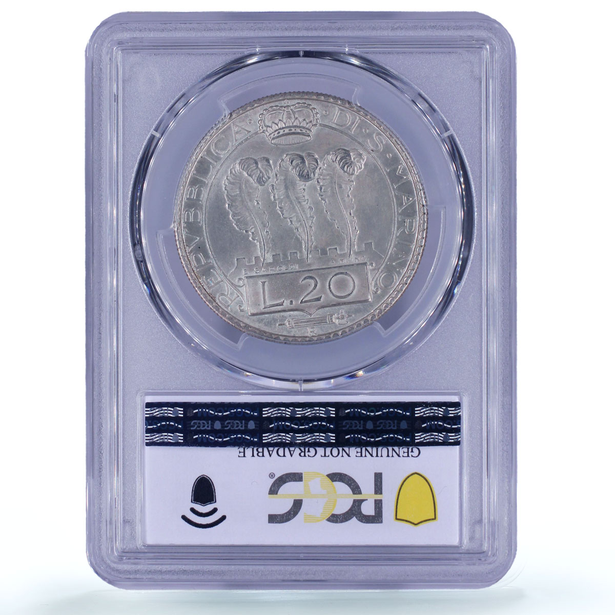 San Marino 20 lire Republic Coinage KM-11a UNC PCGS silver coin 1937
