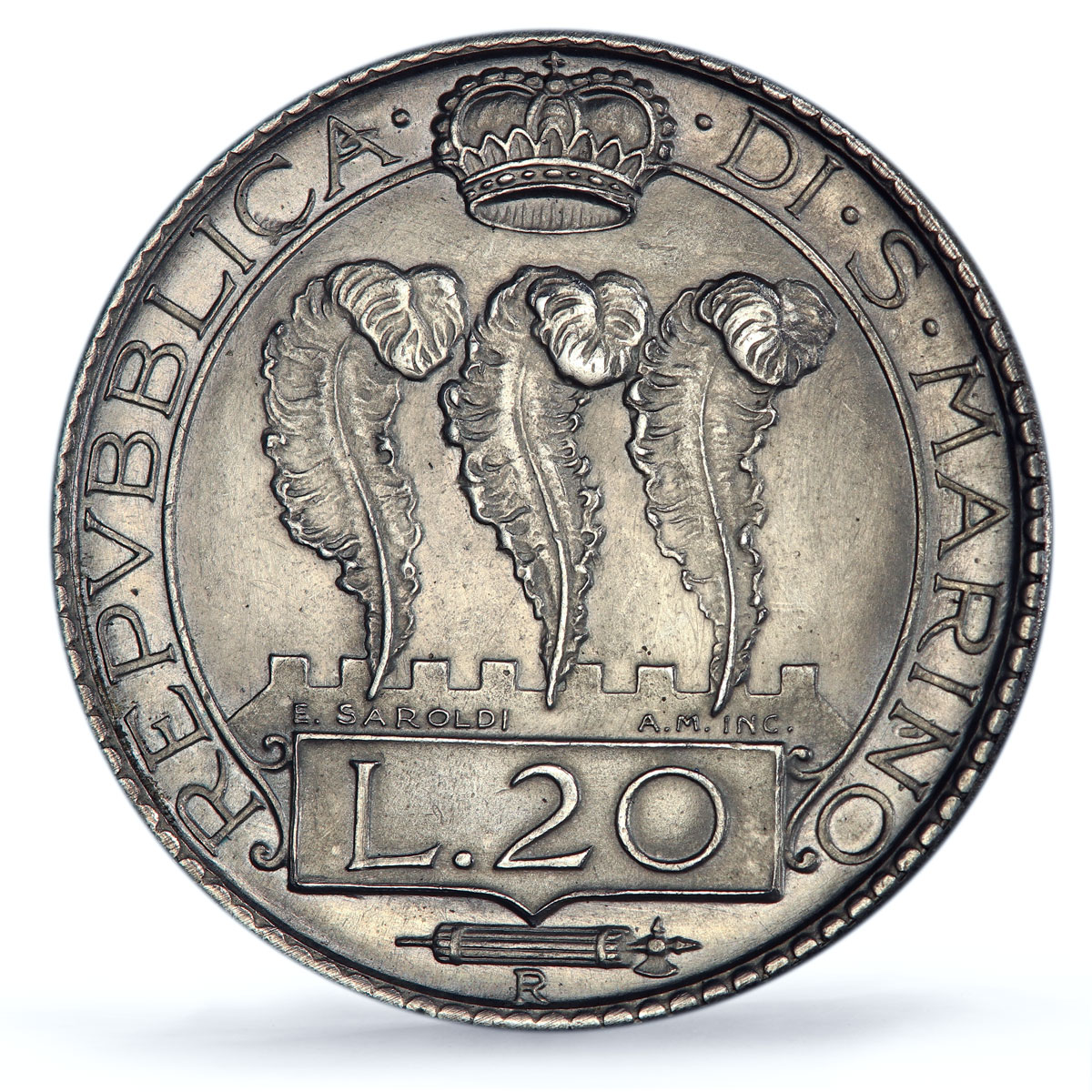 San Marino 20 lire Republic Coinage KM-11a UNC PCGS silver coin 1937