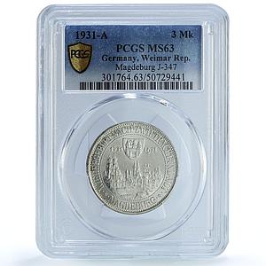 Germany 3 mark Magdeburg Rebuilding 300th Anniversary MS63 PCGS silver coin 1931