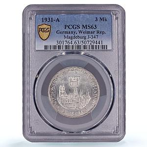 Germany 3 mark Magdeburg Rebuilding 300th Anniversary MS63 PCGS silver coin 1931